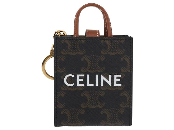Céline CELINE Triomphe Tela Micro Vertical Cabas Charm PVC Marrone Oro Auth YKZ1019M D'oro - vista 13