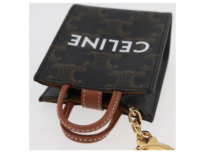 Céline CELINE Triomphe Tela Micro Vertical Cabas Charm PVC Marrone Oro Auth YKZ1019M D'oro - vista 5