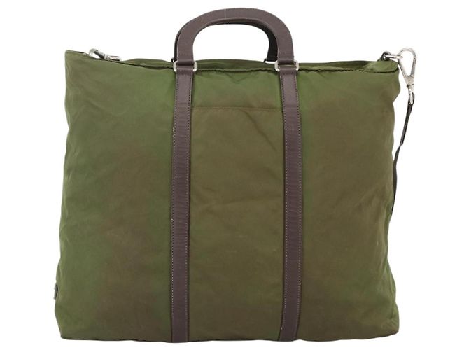 PRADA Borsa a Mano Nylon 2 vie Kaki Argento Auth mr2230 Cachi - vista 13