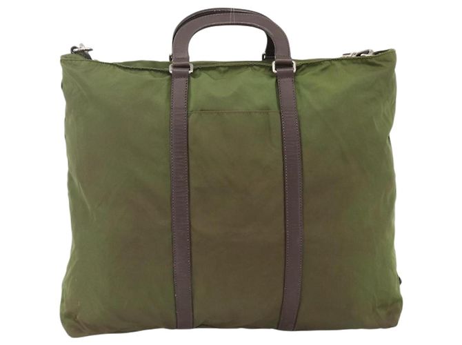 PRADA Borsa a Mano Nylon 2 vie Kaki Argento Auth mr2230 Cachi - vista 2