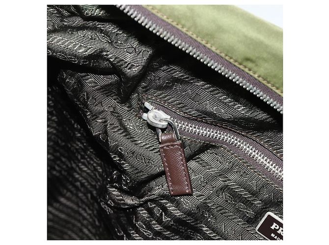 PRADA Borsa a Mano Nylon 2 vie Kaki Argento Auth mr2230 Cachi - vista 24