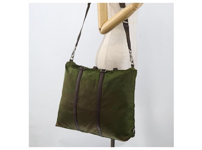 PRADA Borsa a Mano Nylon 2 vie Kaki Argento Auth mr2230 Cachi - vista 26
