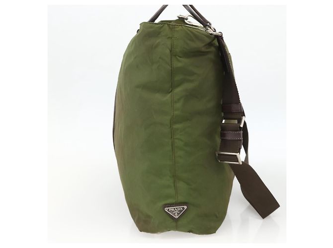 PRADA Borsa a Mano Nylon 2 vie Kaki Argento Auth mr2230 Cachi - vista 3