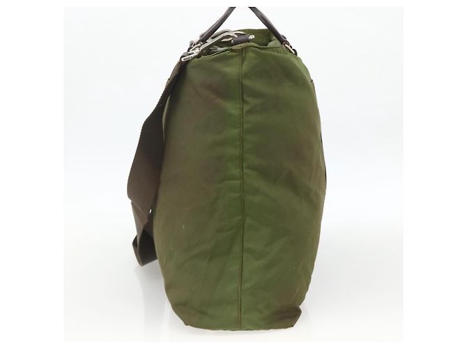 PRADA Borsa a Mano Nylon 2 vie Kaki Argento Auth mr2230 Cachi - vista 4