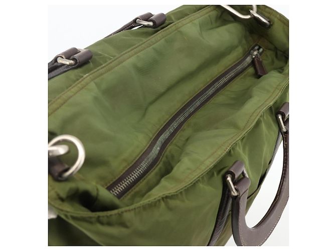 PRADA Borsa a Mano Nylon 2 vie Kaki Argento Auth mr2230 Cachi - vista 6