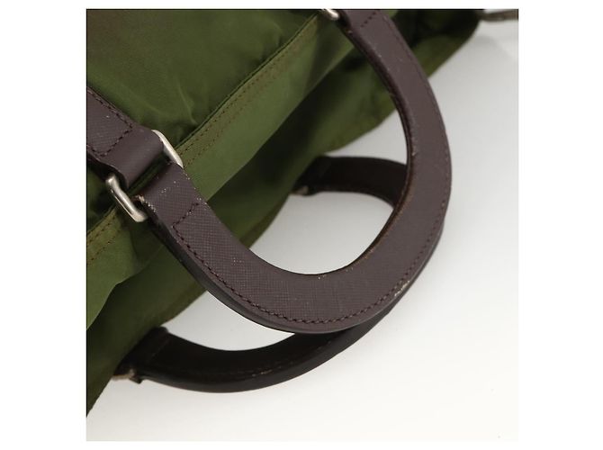 PRADA Borsa a Mano Nylon 2 vie Kaki Argento Auth mr2230 Cachi - vista 7