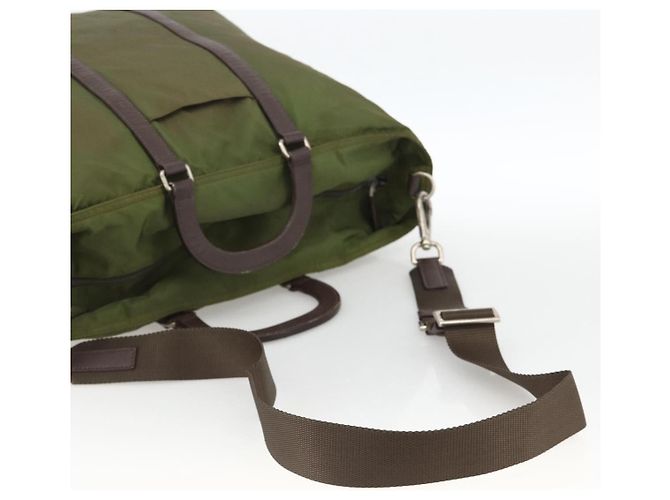 PRADA Borsa a Mano Nylon 2 vie Kaki Argento Auth mr2230 Cachi - vista 8