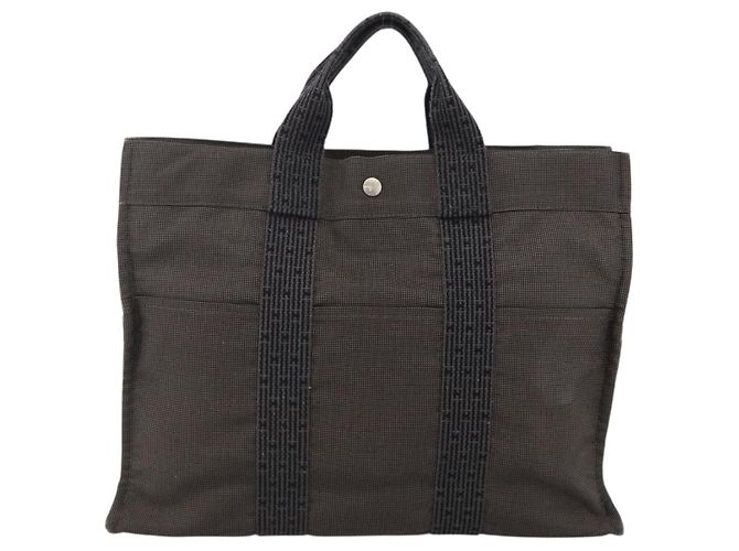 Hermès HERMES Handtasche Her Line MM aus Canvas Grau Auth YKZ1100 Braun - Ansicht 13