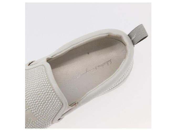 Salvatore Ferragamo Gancini Slipon Pelle 5 1/2 D Argento Auth 174632A - vista 14