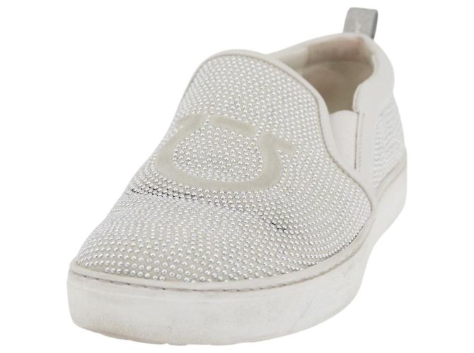 Salvatore Ferragamo Gancini Slipon Pelle 5 1/2 D Argento Auth 174632A - vista 20