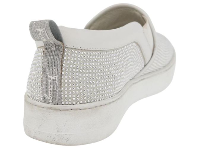 Salvatore Ferragamo Gancini Slipon Pelle 5 1/2 D Argento Auth 174632A - vista 21