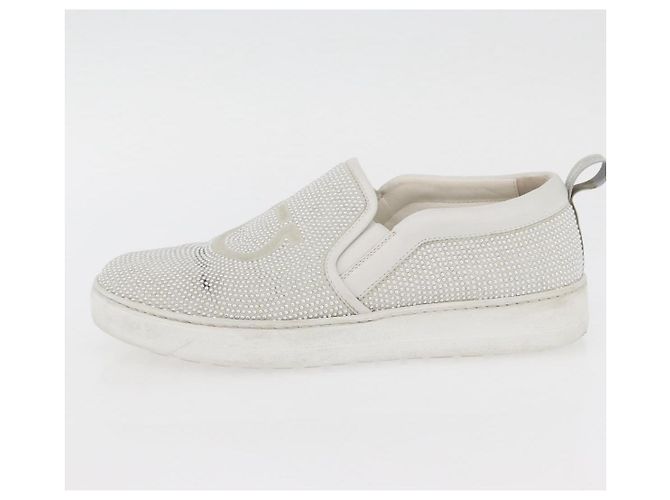 Salvatore Ferragamo Gancini Slipon Pelle 5 1/2 D Argento Auth 174632A - vista 23