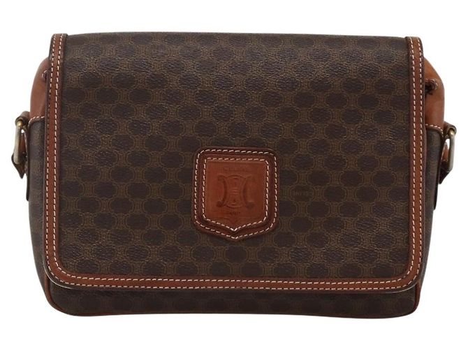 Céline Borsa a Spalla in Tela Macadam CELINE in Pelle PVC Marrone Oro Auth INZ100 D'oro - vista 13