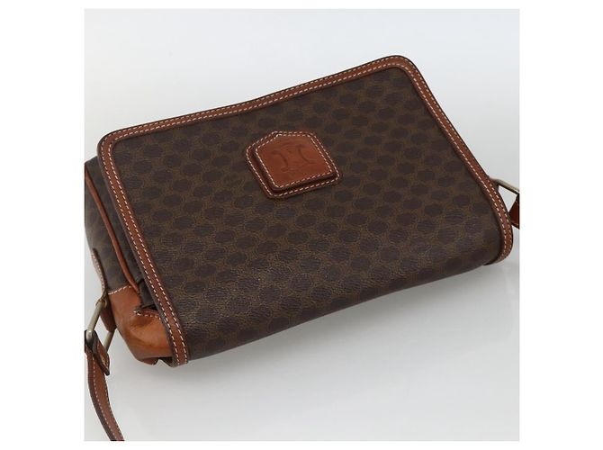 Céline Borsa a Spalla in Tela Macadam CELINE in Pelle PVC Marrone Oro Auth INZ100 D'oro - vista 6