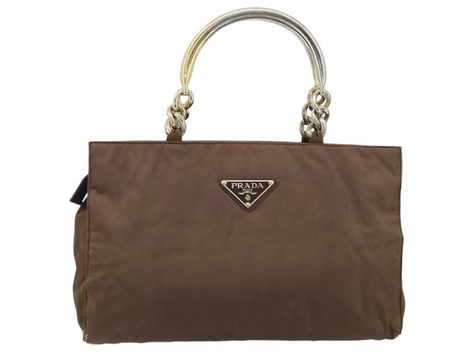 PRADA Borsa a mano con catena in nylon marrone oro Auth YKZ136 D'oro - vista 13