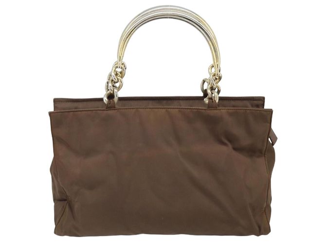 PRADA Borsa a mano con catena in nylon marrone oro Auth YKZ136 D'oro - vista 2