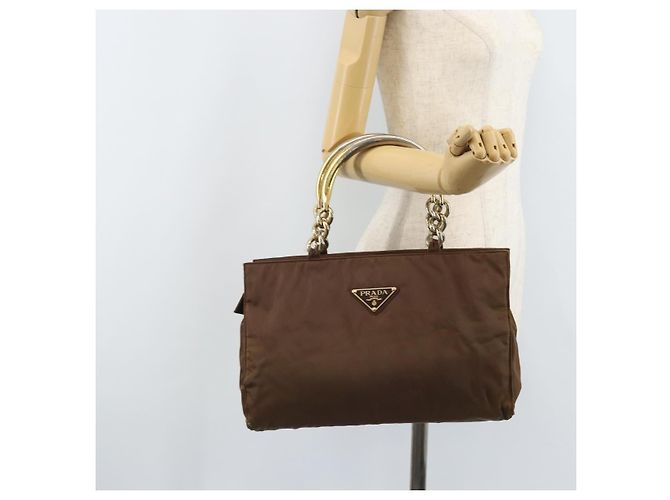PRADA Borsa a mano con catena in nylon marrone oro Auth YKZ136 D'oro - vista 23