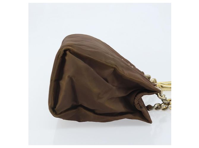 PRADA Borsa a mano con catena in nylon marrone oro Auth YKZ136 D'oro - vista 3