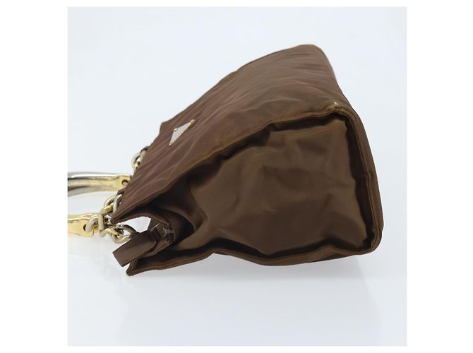 PRADA Borsa a mano con catena in nylon marrone oro Auth YKZ136 D'oro - vista 4