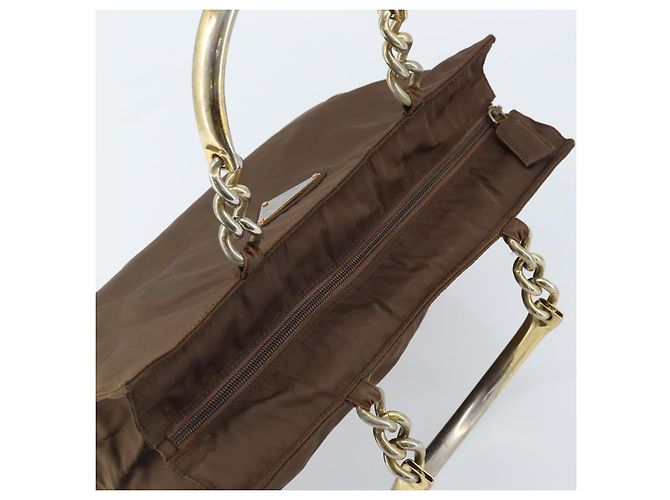 PRADA Borsa a mano con catena in nylon marrone oro Auth YKZ136 D'oro - vista 6
