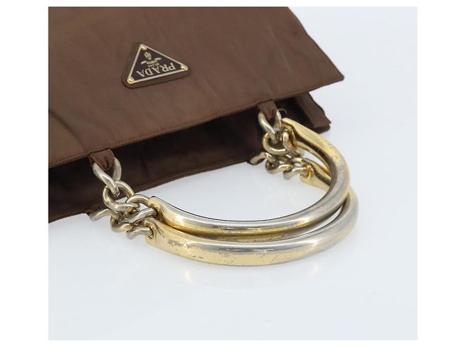 PRADA Borsa a mano con catena in nylon marrone oro Auth YKZ136 D'oro - vista 7