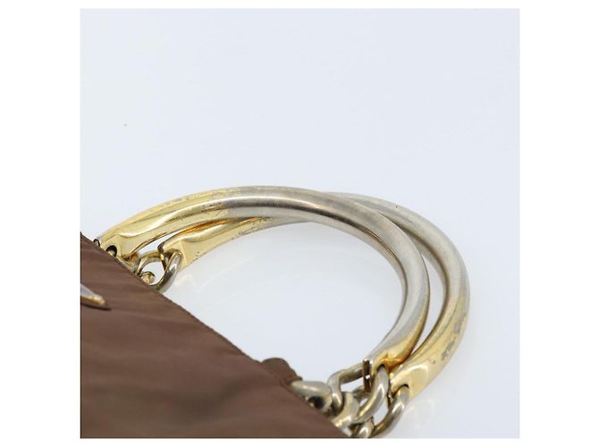PRADA Borsa a mano con catena in nylon marrone oro Auth YKZ136 D'oro - vista 8
