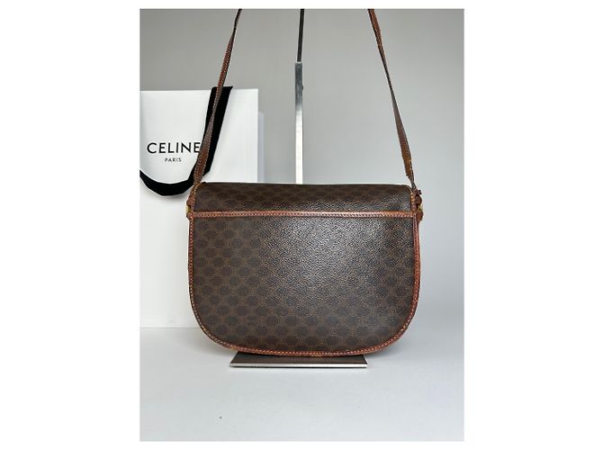Céline Vintage Celine Paris Triomphe Monogramm Leder Schultertasche Braun - Ansicht 13