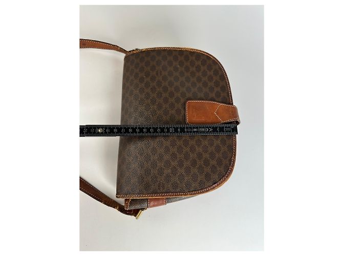 Céline Vintage Celine Paris Triomphe Monogramm Leder Schultertasche Braun - Ansicht 15