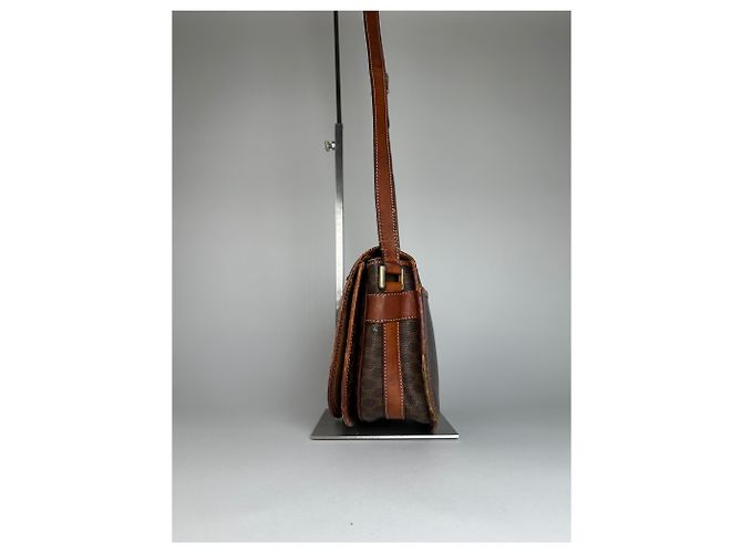 Céline Vintage Celine Paris Triomphe Monogramm Leder Schultertasche Braun - Ansicht 3