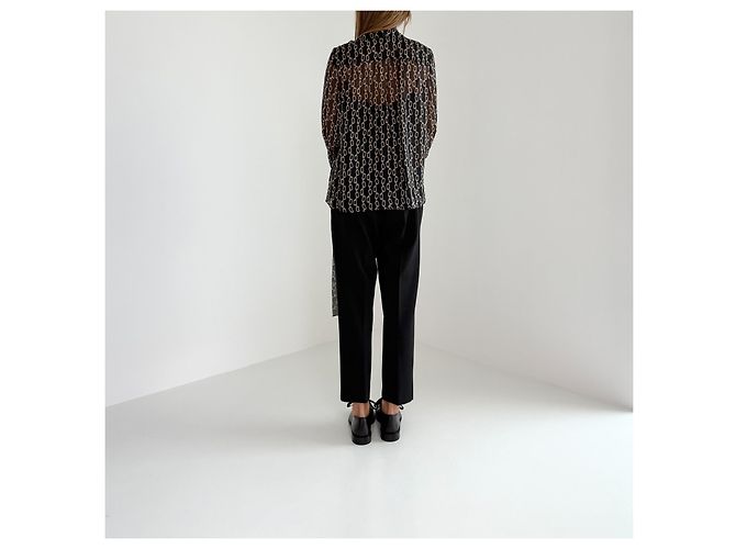 Max Mara Silk Blouse Navy Blue Chain Pattern - view 12