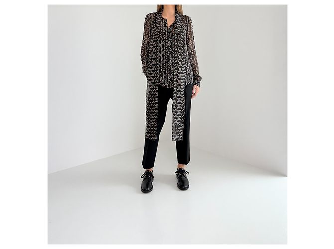 Max Mara Silk Blouse Navy Blue Chain Pattern - view 2