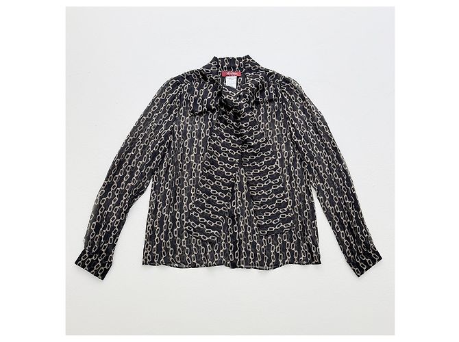 Max Mara Silk Blouse Navy Blue Chain Pattern - view 3