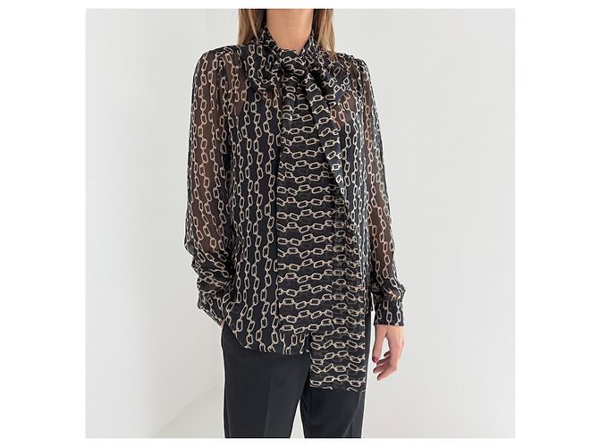 Max Mara Silk Blouse Navy Blue Chain Pattern - view 4