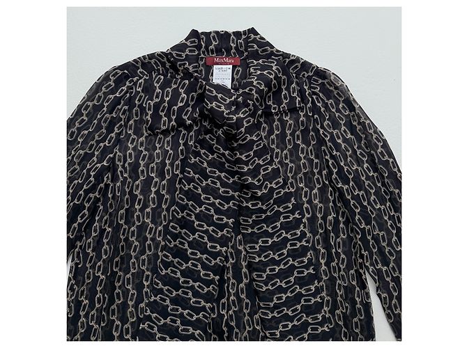 Max Mara Silk Blouse Navy Blue Chain Pattern - view 5
