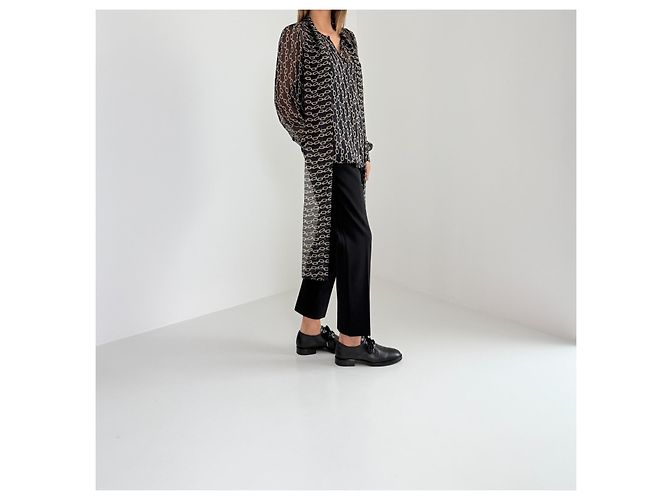 Max Mara Silk Blouse Navy Blue Chain Pattern - view 6