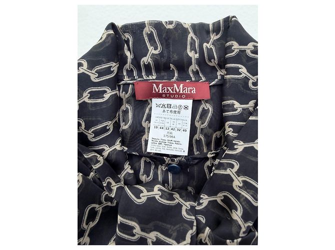 Max Mara Silk Blouse Navy Blue Chain Pattern - view 7