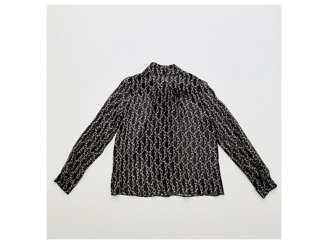 Max Mara Silk Blouse Navy Blue Chain Pattern - view 8
