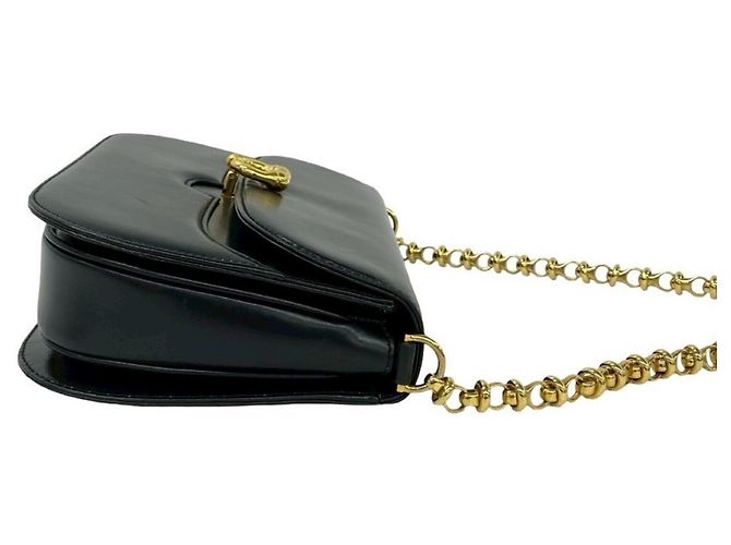 Gucci Schultertasche aus altem Kalbsleder mit Kette Schwarz - Ansicht 6