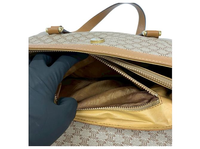 Céline Borsa mini Celine Vintage Macadam Blazon Logo Marrone Beige - vista 10