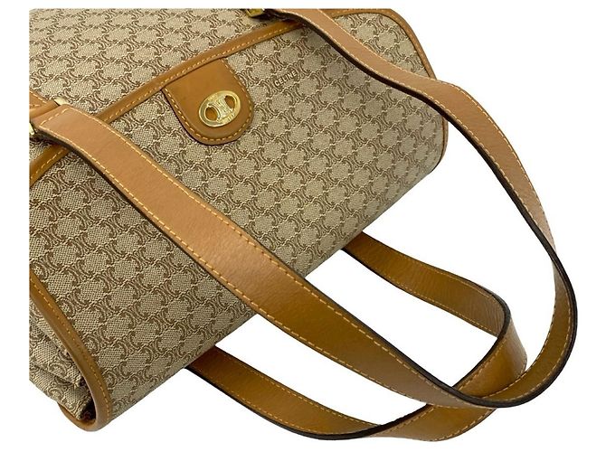 Céline Borsa mini Celine Vintage Macadam Blazon Logo Marrone Beige - vista 4