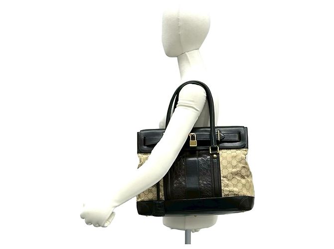 Bolso tote de cuero con estampado de cocodrilo GG Canvas de Gucci Castaño Beige - vista 2