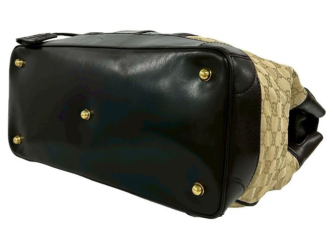Bolso tote de cuero con estampado de cocodrilo GG Canvas de Gucci Castaño Beige - vista 8