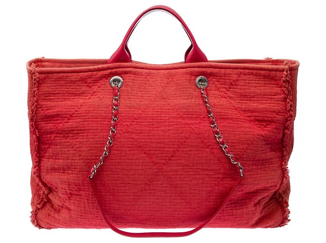 Borsa CHANEL Deauville in Tweed Rosso - 103429 - vista 3