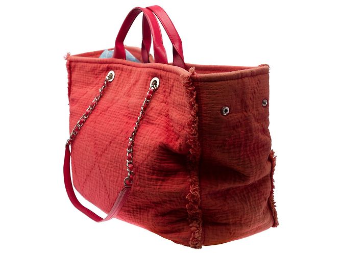 Borsa CHANEL Deauville in Tweed Rosso - 103429 - vista 5