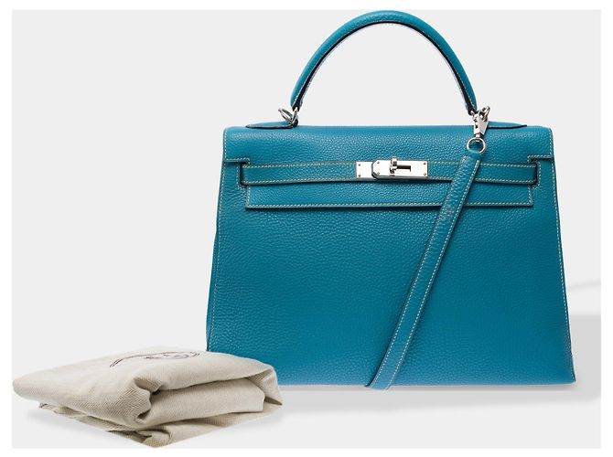Hermès Borsa HERMES Kelly 32 in Pelle Blu - 103442 - vista 2