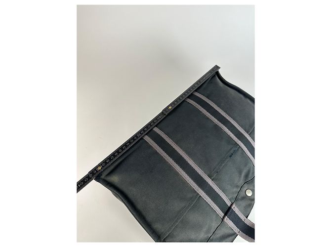 Vintage Hermès Canvas Tote Bag Schwarz Grau - Ansicht 10