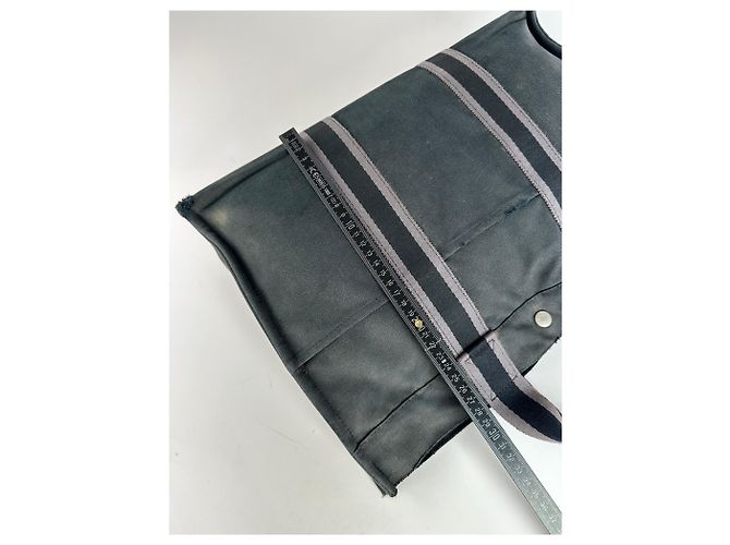Vintage Hermès Canvas Tote Bag Schwarz Grau - Ansicht 11