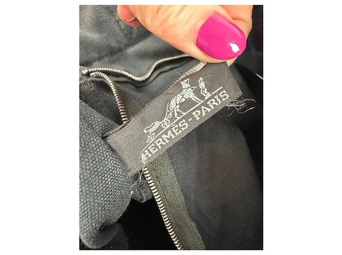 Vintage Hermès Canvas Tote Bag Schwarz Grau - Ansicht 5