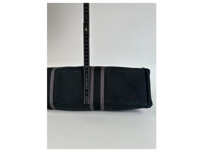 Vintage Hermès Canvas Tote Bag Schwarz Grau - Ansicht 8