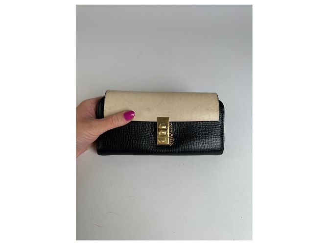 Chloé Vintage Chloe Snake Emblossed Leather Wallet Black Beige - view 3